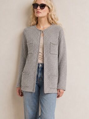 White House Black Market Gray Sequin Knit Long Sleeve Cardigan Sweater XL